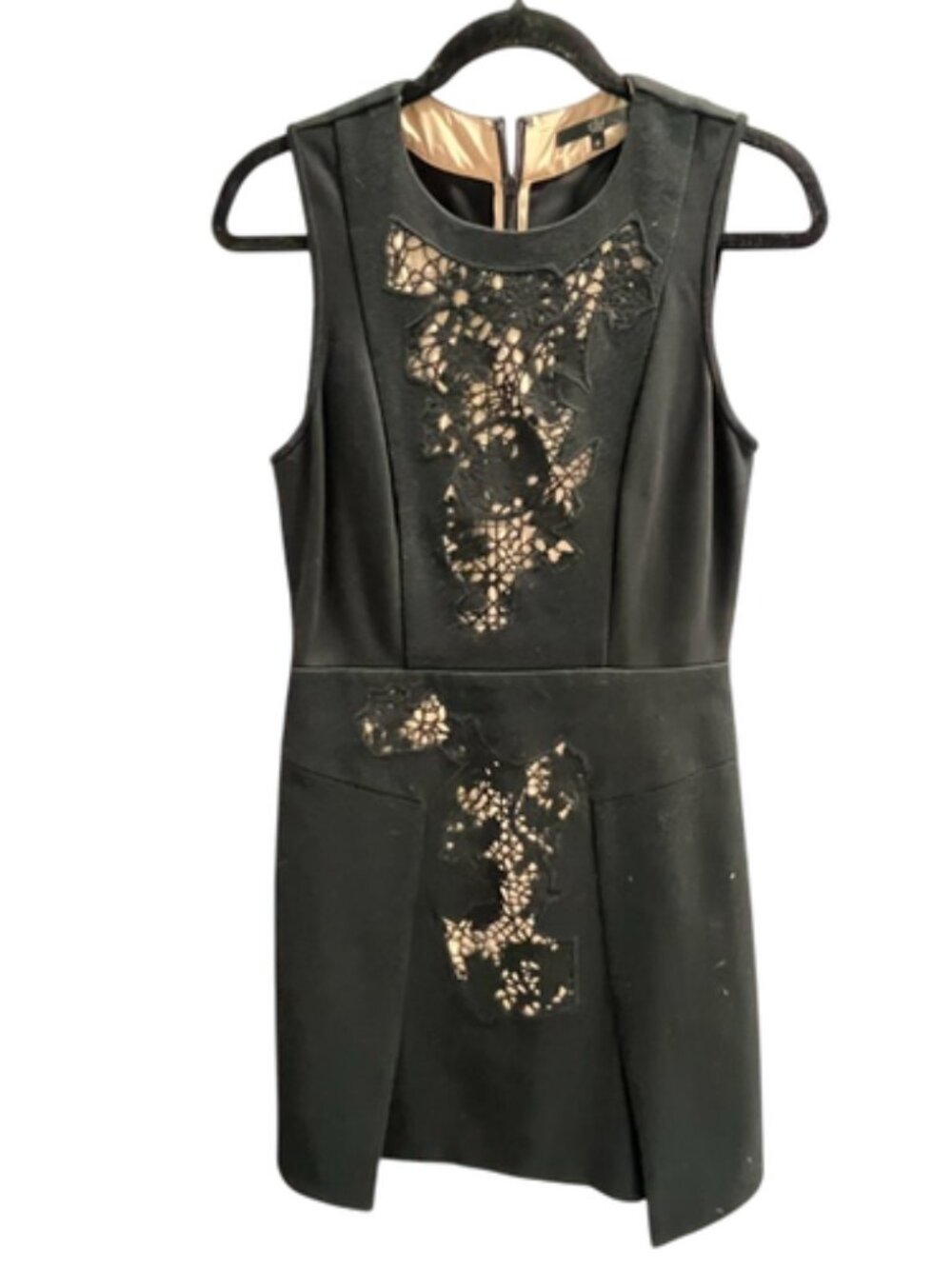 Tibi Black Sleeveless Lace Panel Dress Size 4 Mini Fit & Flare Designer Dress